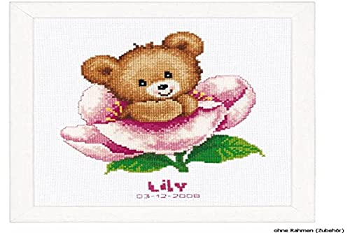 Vervaco Stickpackung Zählmuster Bär und Blume Zählmusterpackung-Kreuzstichbild, Baumwolle, Mehrfarbig, 20 x 22 x 0.3 cm von Vervaco