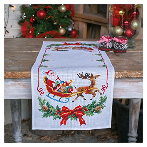 Vervaco Stickpackungen Kreuzstich Tischläufer DIY Set, Tischdecke zum Besticken mit Stickbild im Weihnachts-Design auf 100% Baumwoll Stoff, Stickvorlage 32 x 84 cm, Weihnachten, von Vervaco