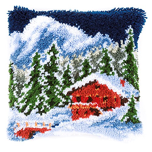 Vervaco Winterberglandschaft Knüpfkissen, Stramin, Weiß, 40 x 40 x 0,3 cm von Vervaco