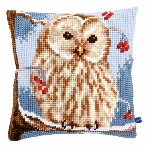 Vervaco Wintereule Kreuzstichkissen/Stickkissen vorgedruckt, Baumwolle, Winter Owl, 40 x 40cm von Vervaco