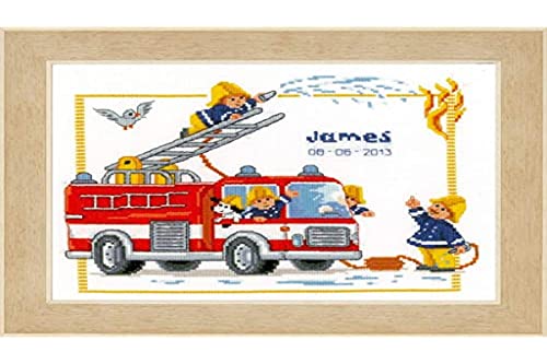 Vervaco Zählmuster Bei der Feuerwehr Zählmusterpackung-Stickpackung im gezählten Kreuzstich, Baumwolle, Mehrfarbig, 29 x 24 x 0.3 cm von Vervaco