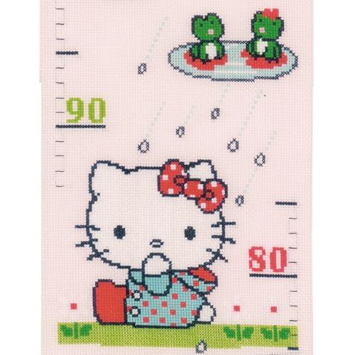 Vervaco Zählmuster Kirry Spaß im Regen Messlatte Zählmusterpackung-Stickpackung im gezählten Kreuzstich, Baumwolle, Hello Kitty: Rainy Days, 18 x 70cm von Vervaco