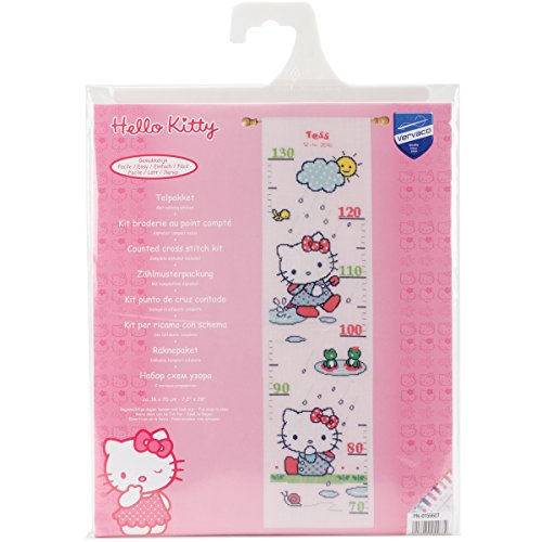 Vervaco Zählmuster Kirry Spaß im Regen Messlatte Zählmusterpackung-Stickpackung im gezählten Kreuzstich, Baumwolle, Hello Kitty: Rainy Days, 18 x 70cm von Vervaco