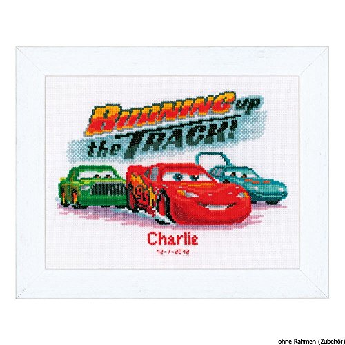 Vervaco Zählmusterpackung Lightning McQueen Aida Kreuzstickpackung zum Auszählen, weiß, 25 x 19 x 0,3 cm von Vervaco