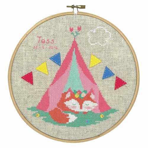 Vervaco Zählmusterpackung-Stickpackung im gezählten Kreuzstich, sonstiges, Small Fox in Tent, 20cm von Vervaco