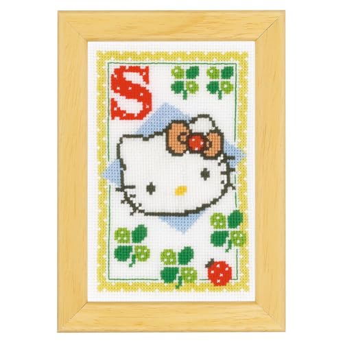 VERVACO Gezählter Kreuzstich Stickpackungen DIY Stickbilder Hello Kitty Alphabet S Wanddekoration Handarbeit Set für Erwachsene Zählmusterpackung ca. 8 x 12 cm Kreuzstichbilder Set Hausdeko von Vervaco