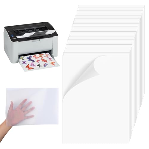 Vesaneae 20 Blatt Aufkleber Papier für Drucker A4, Selbstklebende Folie zum Bedrucken, Druckerpapier Transparent, Klebefolie Druckerpapier für Tintenstrahl- und Laserdrucker (Halbklares, wasserfest) von Vesaneae