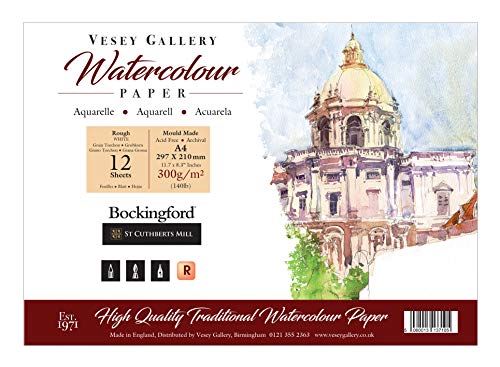 Vesey Gallery Aquarellblock für Künstler, A4, 12 Blatt, 300 g/m², hergestellt in Großbritannien, grob von Vesey Gallery