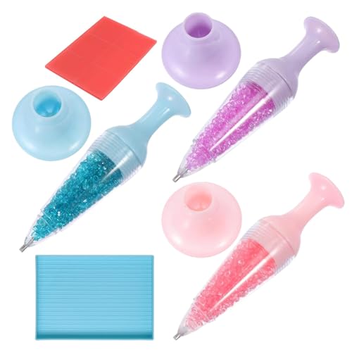 Diamond Art Pen, 3pcs Refillable Diamond Painti-ng Pens, Diamond Painti-ng Flower Pot Shape Point Drill Pen, Diamond Art Bead Dispenser Pen With Gem Tray And Glue Clay, Nail Art Painting Accessories von Vesidoloy