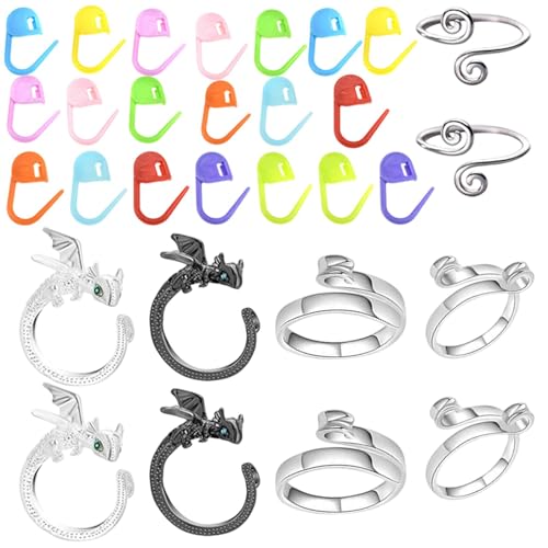 Vesidoloy Häkelringe zum Häkeln – 10 x Set mit Tiermotiven, Spannring, Zinklegierung, Häkelring, Markierung, Fingerring von Vesidoloy