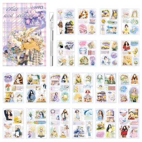 114 Stück/20 Blatt Scrapbooking Sticker Set Scrapbooking Aufkleber PET Pflanzen Blumen Scrapbook Stickers Scrapbook Aufkleber für Journaling Fotoalbum Sammelalbum Kalender Notizbuch von Veszoen