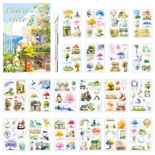 144 Stück/20 Blatt Scrapbooking Sticker Set Scrapbooking Aufkleber PET Pflanzen Blumen Scrapbook Stickers Scrapbook Aufkleber für Journaling Fotoalbum Sammelalbum Kalender Notizbuch von Veszoen