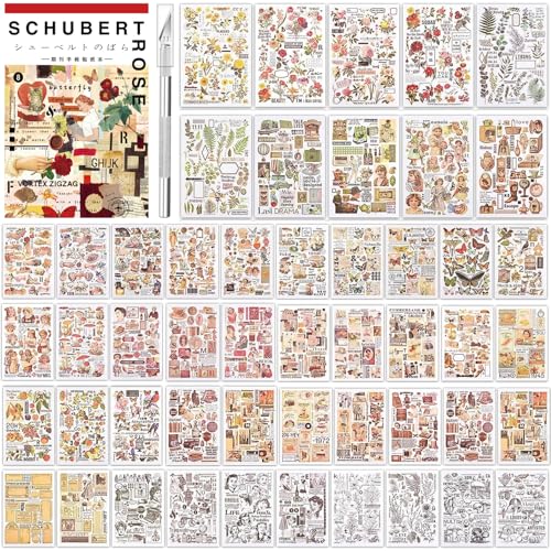 1500+ Stück/50 Blatt Scrapbooking Sticker Set Scrapbooking Aufkleber Scrapbook Stickers Scrapbook Zubehör Set Aesthetic Sticker für Journaling Fotoalbum Sammelalbum Kalender Notizbuch von Veszoen