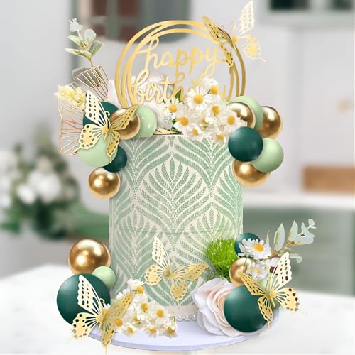 47 Stück Grün Tortendeko Kugeln Schmetterling Tortendeko Geburtstag Schaum Ball Deko Torte Gänseblümchen Kuchen Deko Happy Birthday Cake Topper für Geburtstag Hochzeit Valentinstag Babyparty von Veszoen