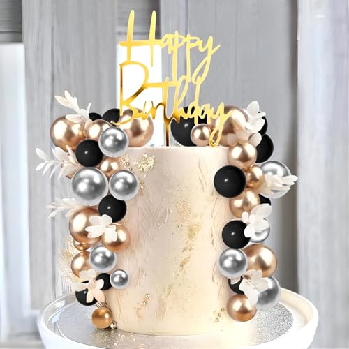 59 Stück Tortendeko Kugeln Tortendeko Geburtstag Kugel Mini Balls Cake Topper Schaum Ball Kuchen Topper Kuchen Dekoration Kugel für Hochzeit Birthday(Gold, Silber, Schwarz) von Veszoen