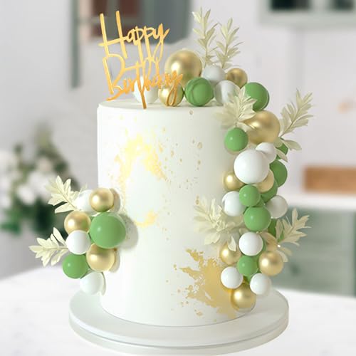 59 Stück Tortendeko Kugeln Tortendeko Geburtstag Kugel Mini Balls Cake Topper Schaum Ball Kuchen Topper Kuchen Dekoration Kugel für Hochzeit Birthday(Grün, Weiß, Gold) von Veszoen