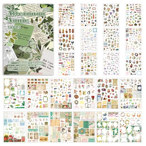 871 Stück/24 Blatt Scrapbooking Sticker Set Pflanzen Scrapbooking Aufkleber Scrapbook Stickers Scrapbooking Zubehör Aufkleber für Journaling Fotoalbum Sammelalbum Kalender Notizbuch von Veszoen