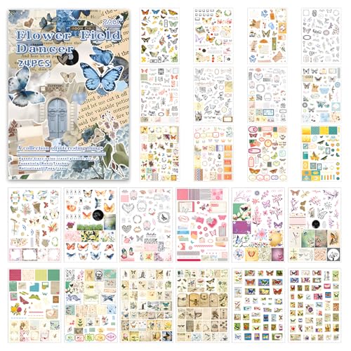 948 Stück/24 Blatt Scrapbooking Sticker Set Pflanzen Scrapbooking Aufkleber Scrapbook Stickers Scrapbooking Zubehör Aufkleber für Journaling Fotoalbum Sammelalbum Kalender Notizbuch von Veszoen