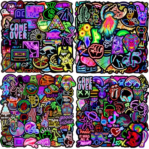 Neon Aufkleber 200 Stück Neon Sticker Graffiti Sticker Neonschild Aufkleber Coole Sticker Wasserdicht Vinyl Aufkleber Skateboard Sticker für Laptop Telefon Scooter Scrapbook Journal Planer Skate Gita von Veszoen