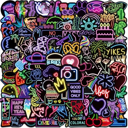 Veszoen 100 Stück Cool Graffiti Neon Sticker Set Aufkleber Pack Stickers Aesthetic Wasserdicht Vinyl Stickers für Laptop Telefon MacBook Scooter Scrapbook Journal Planer Skate Gitarre etc von Veszoen