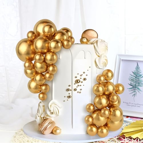 Veszoen 108 Stück Tortendeko Kugeln Mini Balls Cake Topper Tortendeko Geburtstag Kugel Schaum Ball Torten Topper für Hochzeitstag Geburtstag Torte Dekoration (Gold) von Veszoen