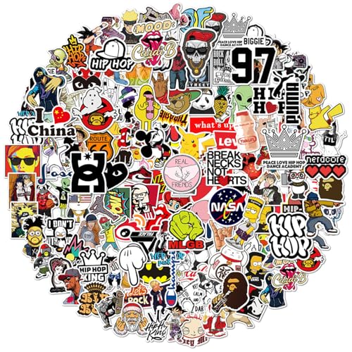 Veszoen 200 Stück Hip Hop Aufkleber Sticker Set Wasserdichte Vinyl Aufkleber Graffiti Decal Sticker Set für Skateboard Laptop Koffer Helm Motorrad Auto Fahrrad Computer von Veszoen