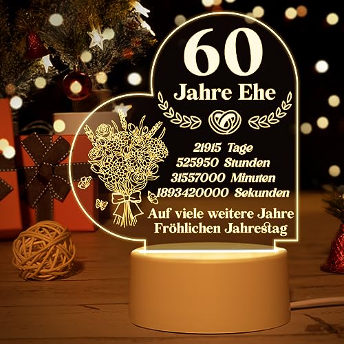 Vetbuosa Deko zum 60 Hochzeitstag, Acryl Nachtlicht, Diamantene Hochzeit Deko, Diamantene Hochzeit Geschenk, Geschenk zum 60 Geburtstag Mann, Geschenk zum 60.Geburtstag, Geschenk zum 60. Jahrestag von Vetbuosa