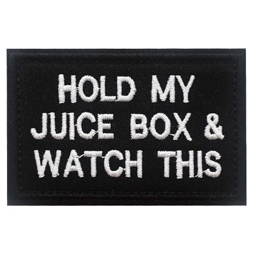 Bestickter Aufnäher mit Aufschrift "Hold My Joice Box & Watch This Hold", lustig, mit 7,9 x 5,1 cm Klettverschluss für Hemden, Rucksäcke, Hüte, Jacken, Accessoires (Hold My Joice Box & Watch This) von Veworn