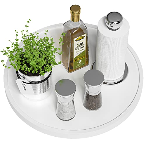 Weißer Lazy Susan Organizer, 33,2 cm, rutschfester Bambus-Drehteller, Organizer für Küchentisch, Schränke und Schränke, Holz-Drehteller für Küche, Arbeitsplatten-Organizer von VeyFey