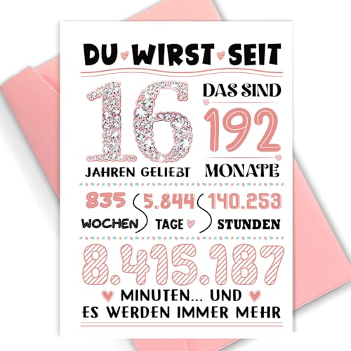 Vezerd Geburtstagskarte, Hochwertig Grußkarten zum Geburtstag für 16. Birthday, Schlicht Glückwunschkarten Set Klappkarten Blanko mit Umschlag, Ideal Als Geschenk für Frau/Freundin/Mädchen von Vezerd