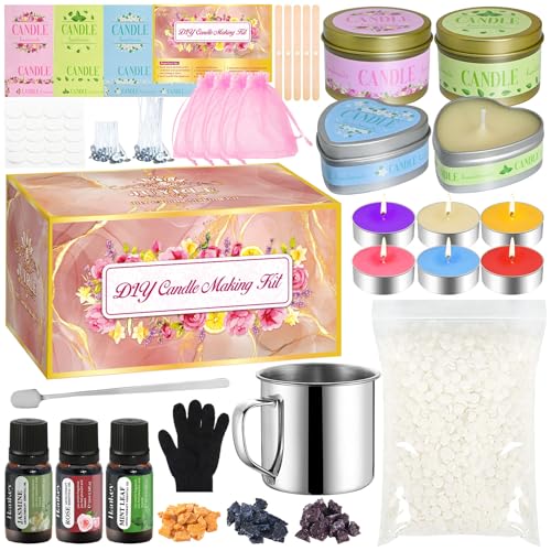 Vezerd Kerzen Selber Machen Set, Kreativ Kerzenherstellung Kit, Candle Making Kit DIY Basteln Erwachsene, Duftkerze Gießen Set mit 6 Edelstahl Kerzenmodell, Als Geschenke für Erwachsene/Kinder von Vezerd