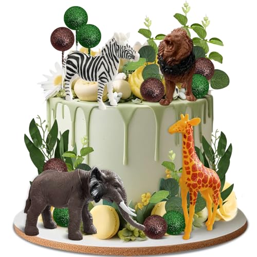 Vezerd Tortendeko Geburtstag, 21 Stück Tiere Kuchen Deko Tortenaufleger, Wildtier Thema Happy Birthday Torten deko für Mädchen Junge, Cake Decoration Topper Set für Taufe Party von Vezerd