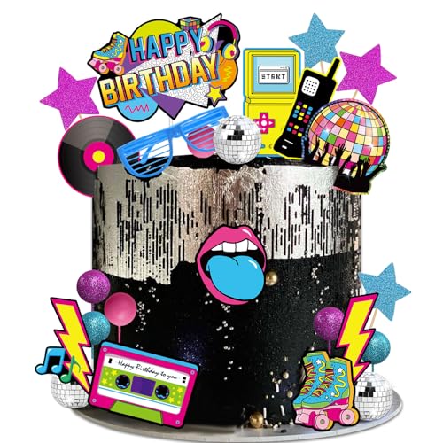 Vezerd Tortendeko Geburtstag, 24 Stück Disco Kuchen Deko Tortenaufleger für Geburtstag Karneval Party, 70er 80er Jahre Retro Themen Happy Birthday Torten deko Cupcake Topper für Mädchen Junge von Vezerd