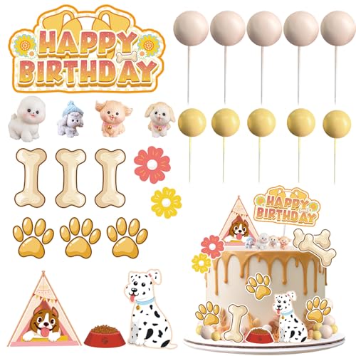 Vezerd Tortendeko Geburtstag, 26 Stück Hund Kuchen Deko Tortenaufleger, Tiere Thema Happy Birthday Torten deko für Mädchen Junge, Cake Decoration Topper Set für Taufe Party von Vezerd