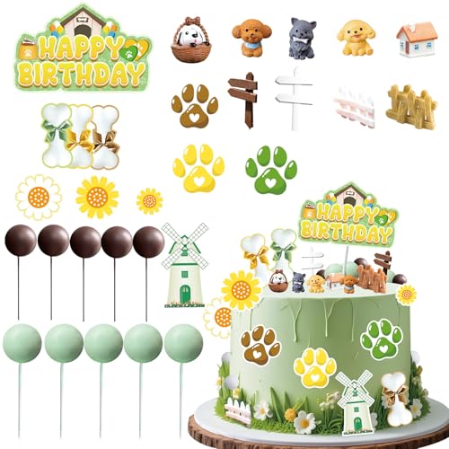 Vezerd Tortendeko Geburtstag, 27 Stück Hund Kuchen Deko Tortenaufleger, Tiere Thema Happy Birthday Torten deko für Mädchen Junge, Cake Decoration Topper Set für Taufe Party von Vezerd