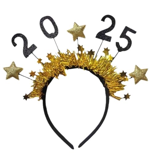 Gold Happy New Year Glitzer Stern Pailletten Stirnband Tiara 2025 Happy New Year Stern Stirnband Glitzer Stern Pailletten Haarband 2025 Happy New Year Stirnbänder Tiara für Weihnachten 2025 Silvester von Vgvgaj