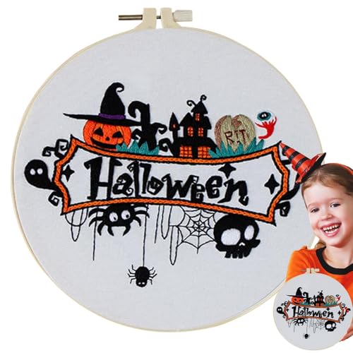 Halloween-Stickerei,Halloween-Nadelspitze,Anfänger-Nadelspitzenset mit Halloween-Muster - Gotisches Stickset, Anfänger-Set mit Halloween-Muster, Nadelspitzen-Set für Erwachsene zum Selbermachen von Vgvgaj