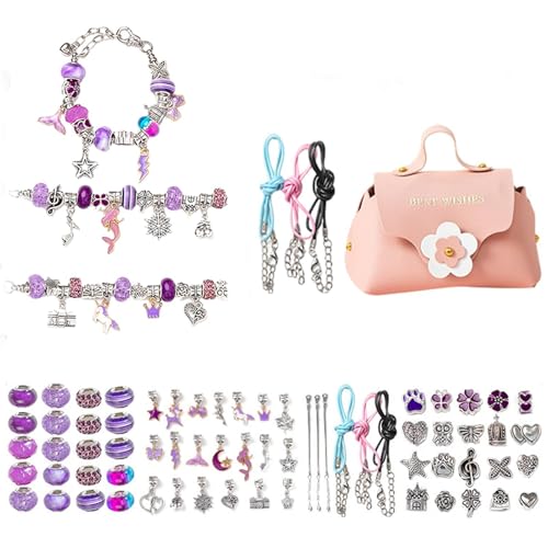 Vgvgaj Schmuckherstellungsset, Armbandherstellungsset für Mädchen,Schmuckherstellungszubehör Buntes Perlenarmband-Set - Modisches Perlen-Bastelset für Kinder, Charm-Armband-Halsketten-Set zum Basteln von Vgvgaj