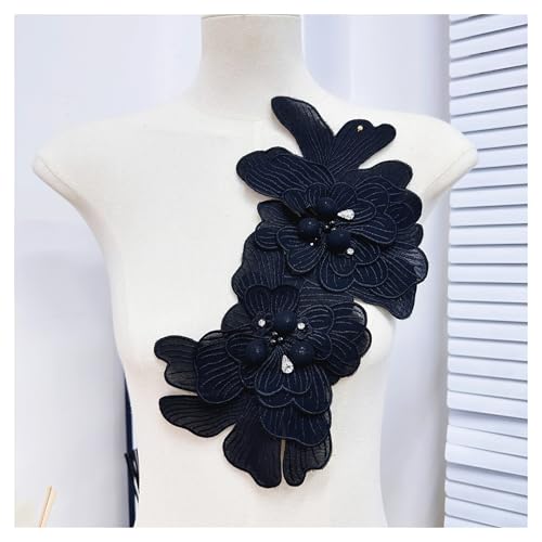 Blumentuch Patch Brosche Pin Perlenstickerei Kleidung Aufkleber Kleid Hochzeitskleid DIY Zubehör(Black) von VhoMes