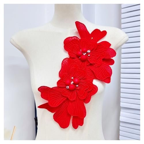 Blumentuch Patch Brosche Pin Perlenstickerei Kleidung Aufkleber Kleid Hochzeitskleid DIY Zubehör(Red) von VhoMes