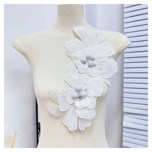 Blumentuch Patch Brosche Pin Perlenstickerei Kleidung Aufkleber Kleid Hochzeitskleid DIY Zubehör(White) von VhoMes