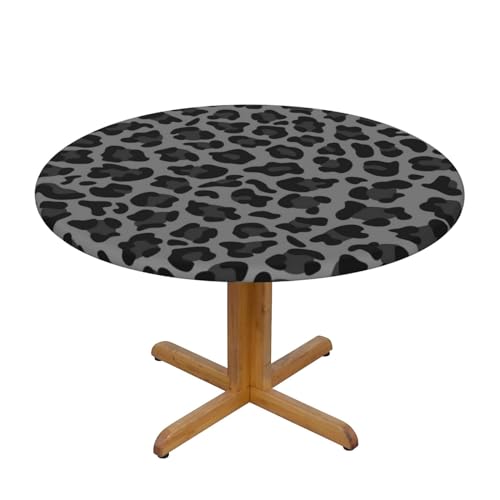 Runde Tischdecke, elastische Stretch-Tischdecke für Esszimmer, Küche, Partys, passend für 114,3–127 cm,Grauer und schwarzer Leopard von VhoMes