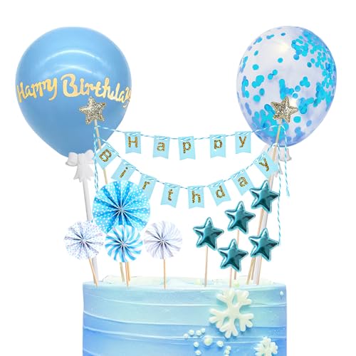 12 Stück Tortendeko Happy Birthday, Cake Topper Geburtstag, Tortendeko Geburtstag, Cake Topper Happy Birthday für Junge und Mädchen (Blau) von Vhtanop