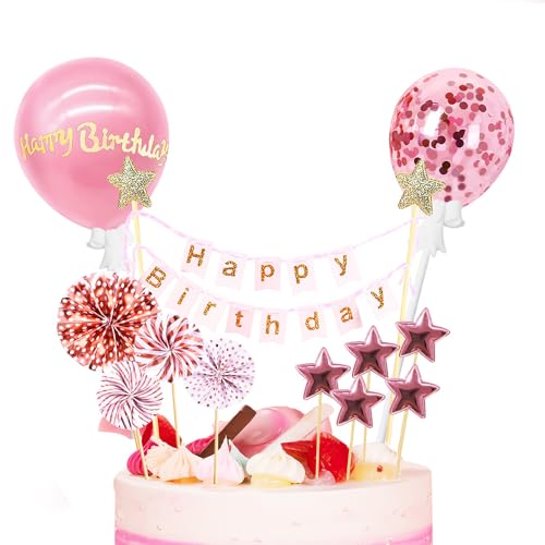 12 Stück Tortendeko Happy Birthday, Cake Topper Geburtstag, Tortendeko Geburtstag, Cake Topper Happy Birthday für Junge und Mädchen (Rosa) von Vhtanop