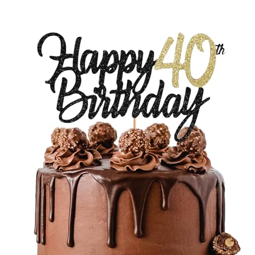 Vhtanop Happy Birthday Tortendeko, 40. Geburtstag Deko mann und frau, Cake Topper Geburtstag, Happy Birthday Cake Topper Personalisiert Glitzerndes von Vhtanop