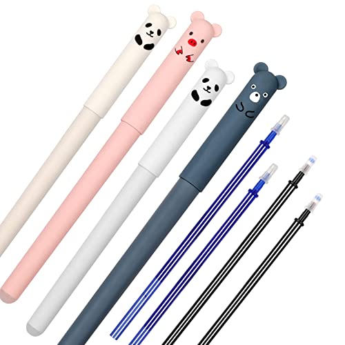 4 Erasable Cartoon Pen, Löschbaren Gelstiften Radierbarer Kugelschreiber Mit 4 Nachfüllungen, Für Kinder Studenten Schule Büro (Schwarze Mine) von ViLLex