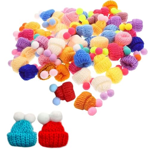 ViLiyDuo 50 Stück Mini Strickmützen Weihnachtsmannmützen DIY Handwerk Hüte Mini Wollmütze Finger Weinflache Hut Kleine Basteln Hut Puppen Hut für Weinflasche Deko Christmasbaumschmuck von ViLiyDuo