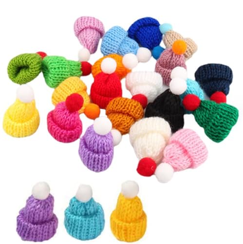 ViLiyDuo 50 Stück Mini Strickmützen Weihnachtsmannmützen Finger Weinflache Hut Mini Wollmütze Kleine Basteln Hut DIY Handwerk Hüte Puppen Hut für Weinflasche Deko Christmasbaumschmuck von ViLiyDuo