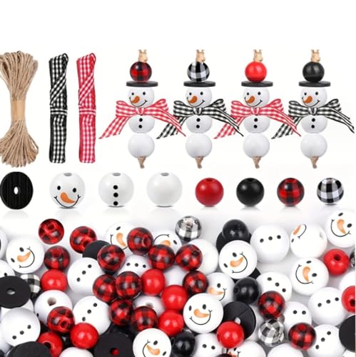 ViLiyDuo Schneemann Holzperlen Weihnachten Set, DIY Bastel Holzperlen, Party Festlichen Weihnachtsbaum Neujahr Dekorationen (Farbe 1) von ViLiyDuo