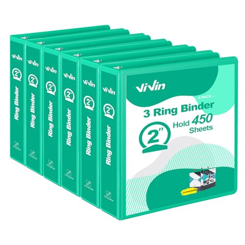 ViVin 5,1 cm runder Ringordner für Haltbarkeit, Standard-3-Ringbuch für 400 Blatt US-Papier, PVC-frei, 6er-Pack (Seegrün) von ViVin